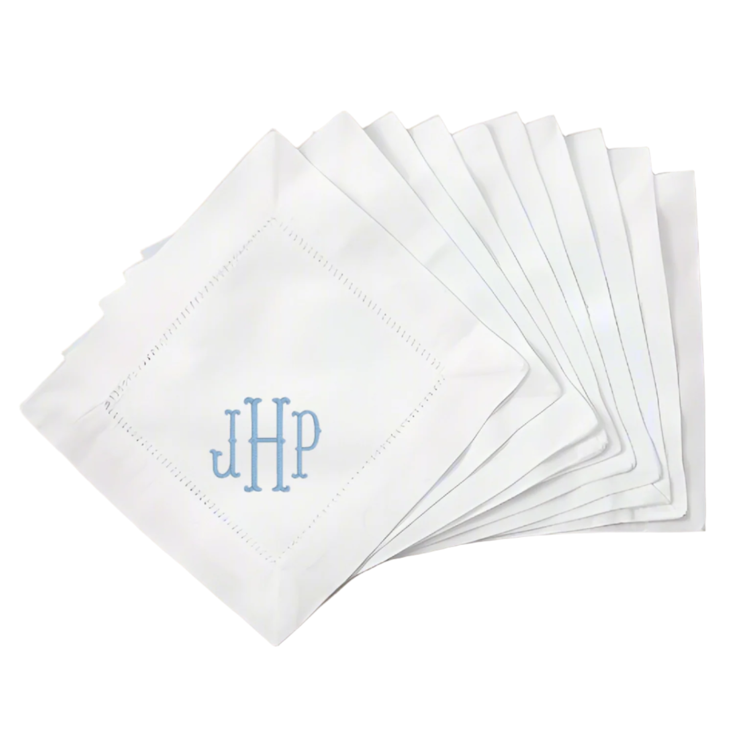 Monogram White Hemstitch Linen Cocktail Napkins Set of 4