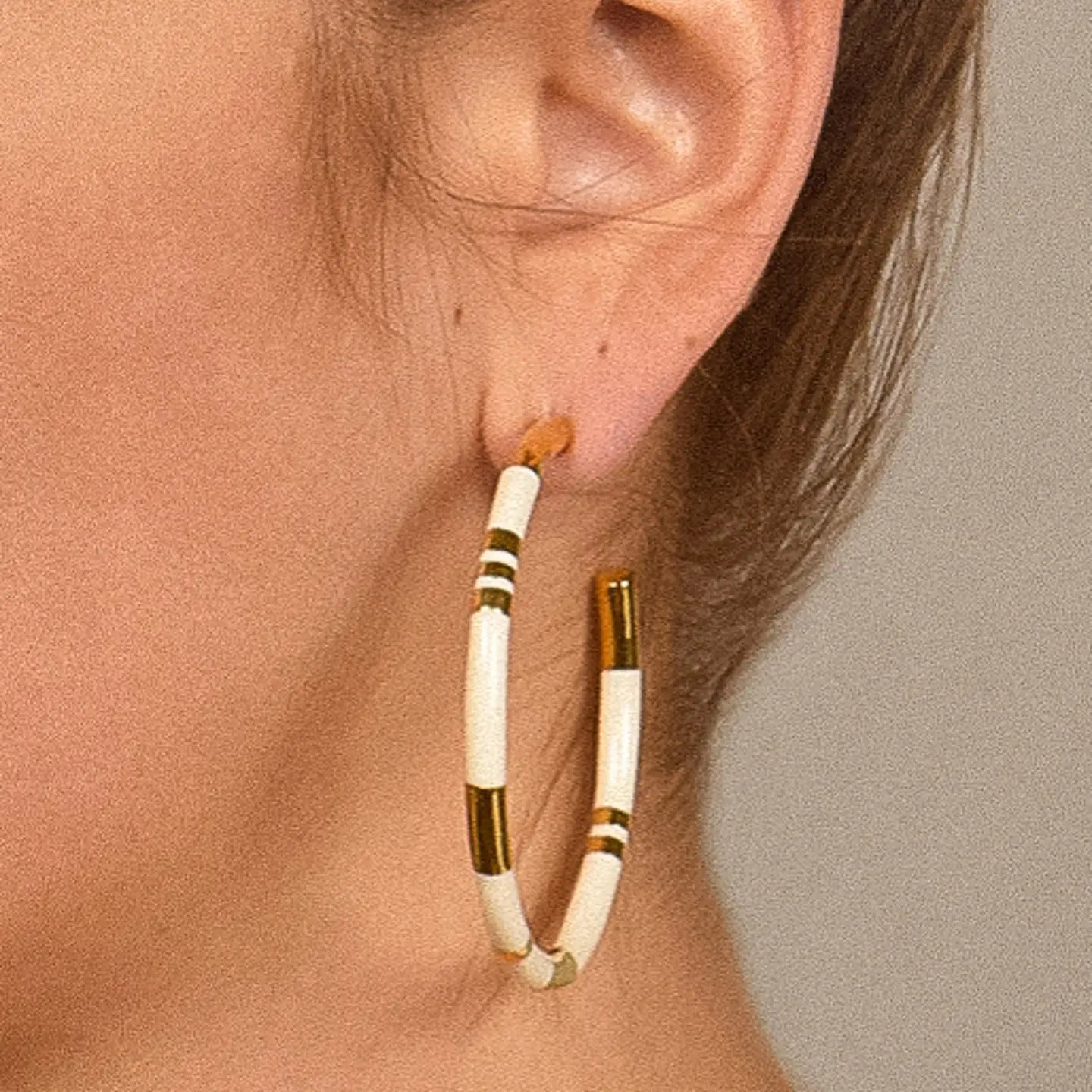 Lola 18K Gold Large Enamel C-Hoop Earring