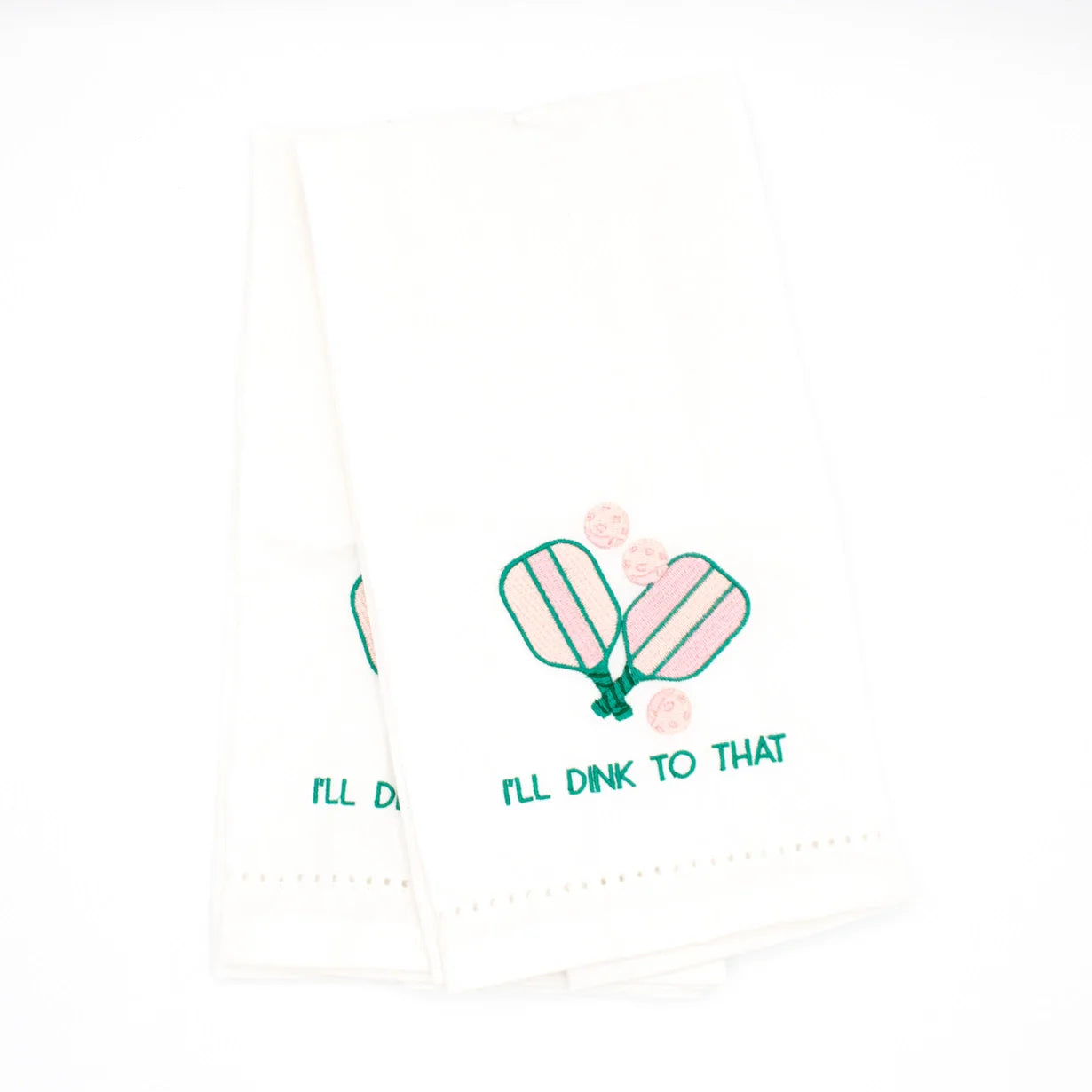 Pickle Ball Embroidered White Linen Bar Towel Set of 2