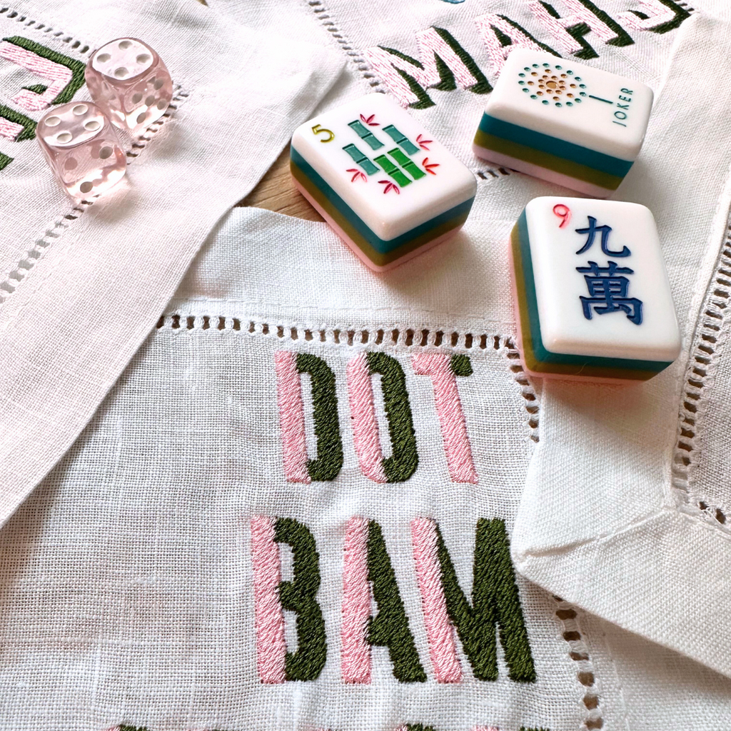 Monogram Mahjong Themed Cocktail Napkins Set of 4 Custom Colors