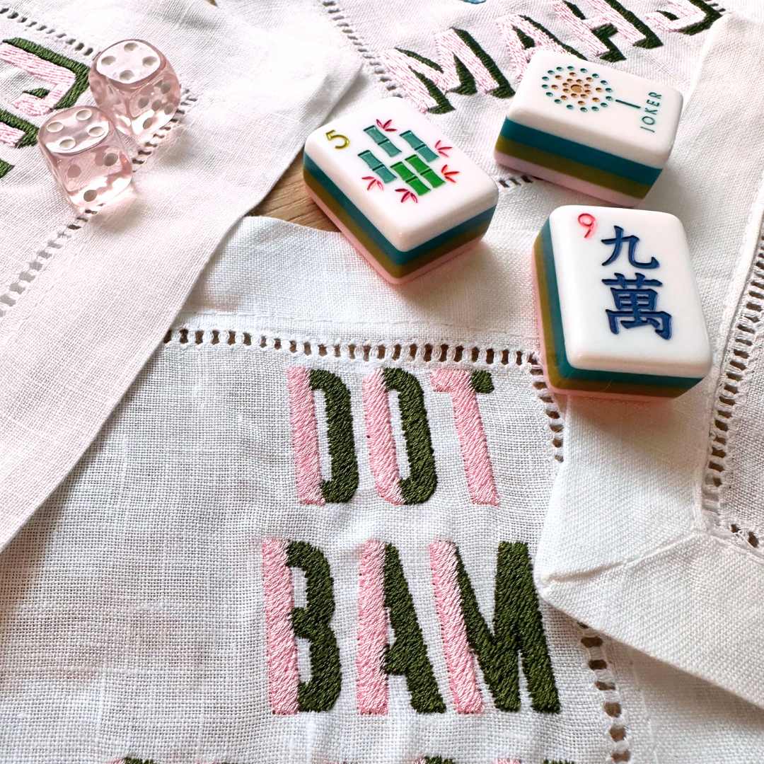 Monogram Mahjong Themed Cocktail Napkins Set of 4 Custom Colors