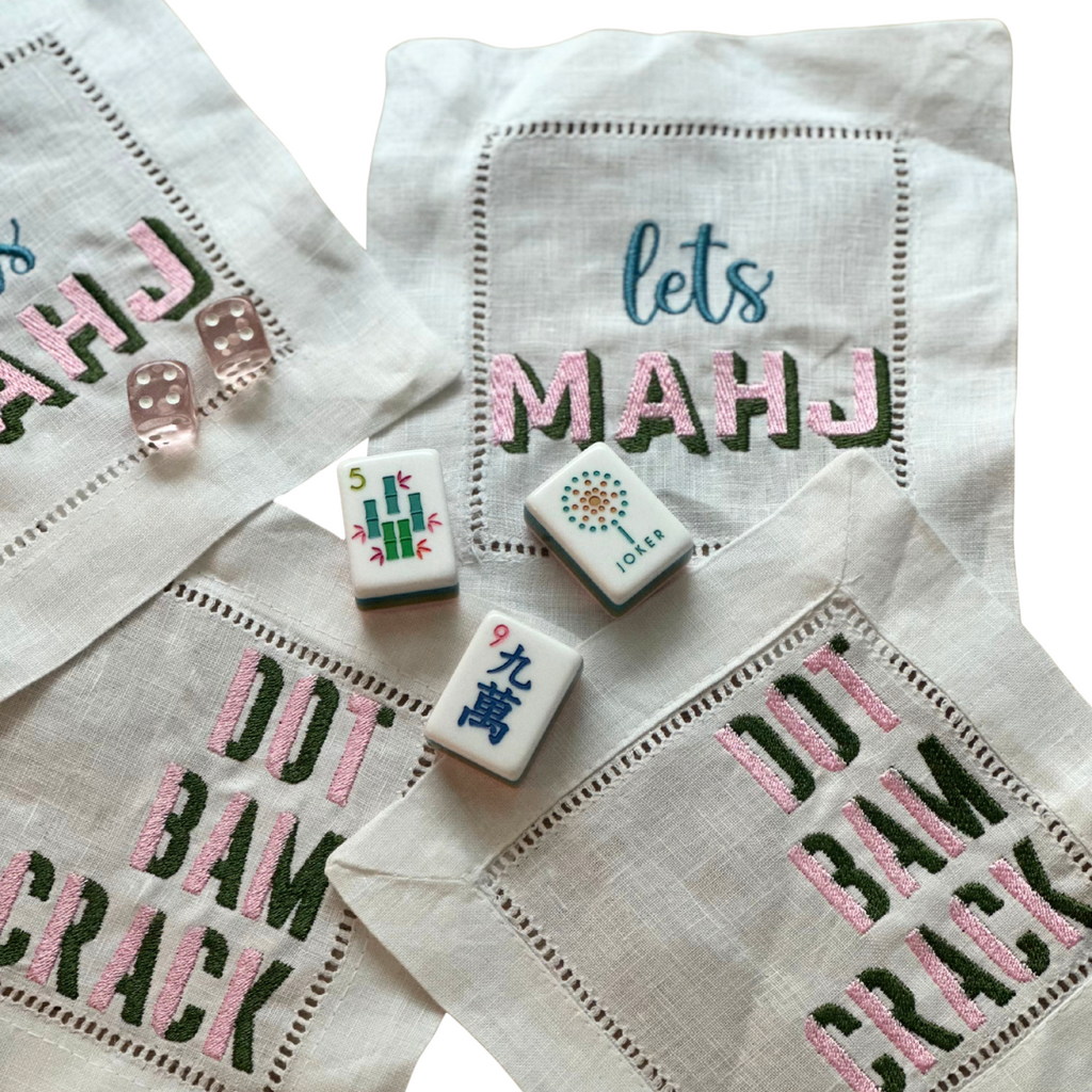 Monogram Mahjong Themed Cocktail Napkins Set of 4 Custom Colors